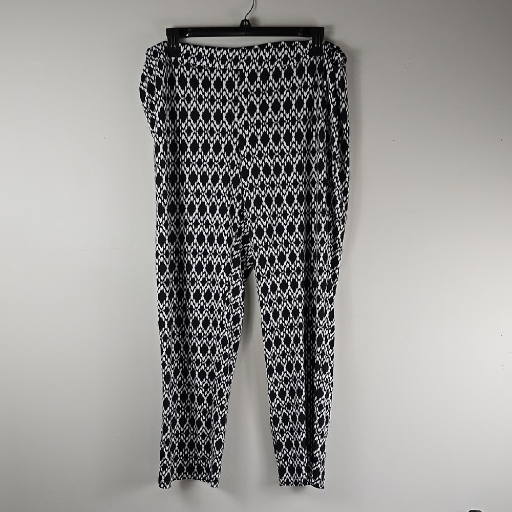 Kim Rogers Black and White Patterned Womens elastic waist comfy Pants